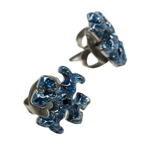 TORY BURCH • Rolled Pewter Roxanne Painted Blue Earrings - Picture 3 of 6